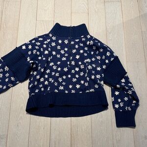Navy Floral Half-Zip Mock Neck Sweater